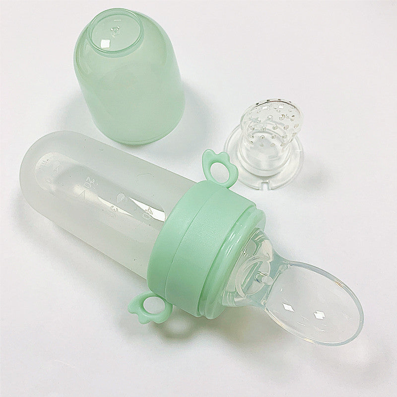 Silicone Squeeze Baby Rice Cereal Feeding Bottle with Spoon Net