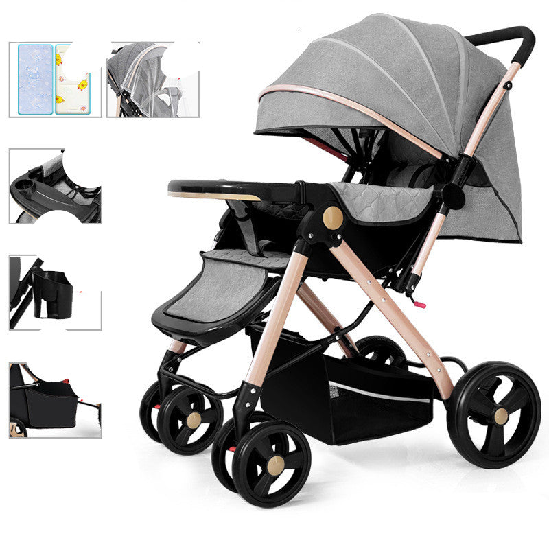 Foldable Baby Stroller Sit And Lie With Shock Absorption Lightweight Design