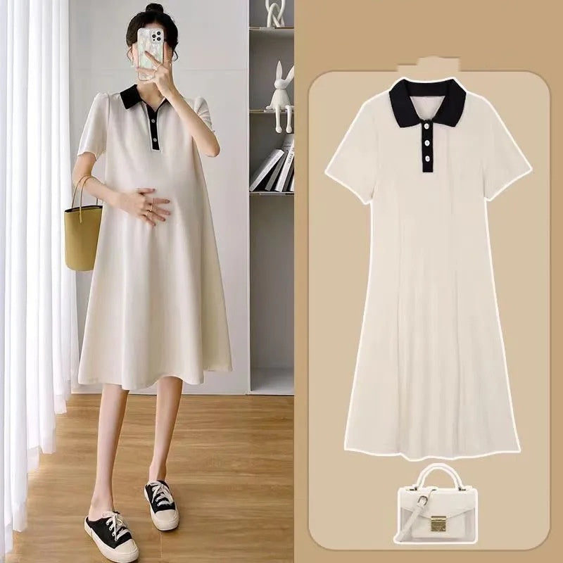 Summer Loose Polo Lapel Maternity Dress for Comfortable Wea