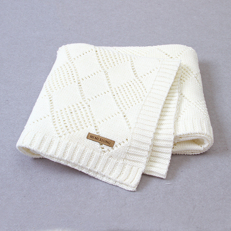Solid Color Knitted Baby Blanket Quilt for Newborn Warm Comfort
