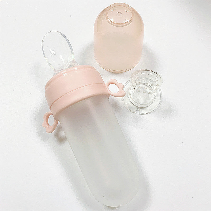Silicone Squeeze Baby Rice Cereal Feeding Bottle with Spoon Net